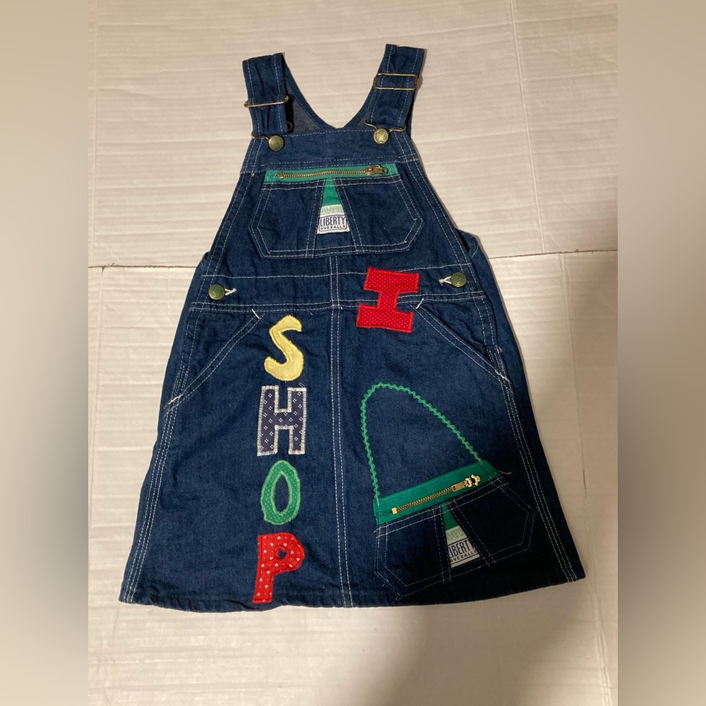 Vtg Liberty girls size 6 denim overalls sleeveless jumper dress USA